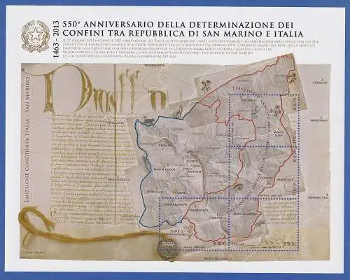 Italien 2013 Blockausgabe 550 Jahre Grenzziehung San Marino Mi.-Nr. Block 72 **