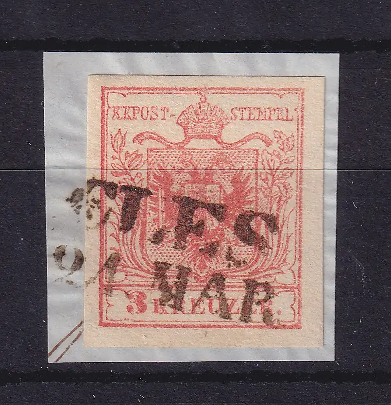 Österreich 1850 Wappen 3 Kr Mi.-Nr. 3 X  O CLES auf Briefstück