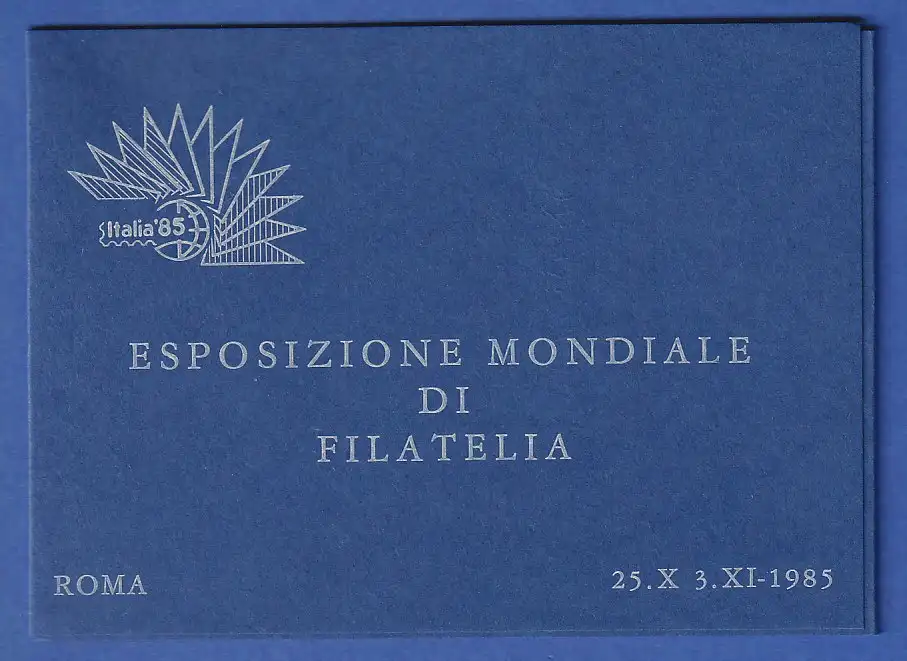 Italien 1985 Philatelie-Weltausstellung Block 1 im offiziellen blauen Folder **