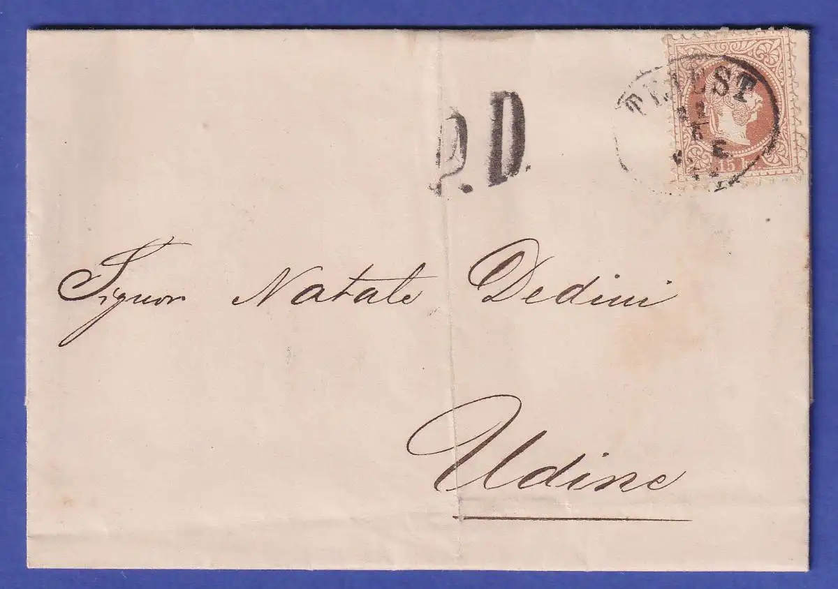 Österreich 15 Kr Mi.-Nr. 39 I auf Brief O TRIEST nach UDINE 1872