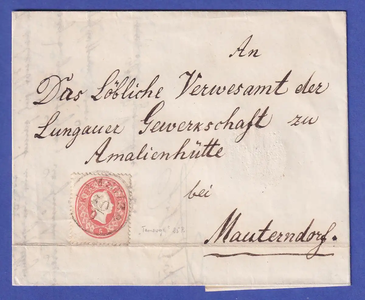 Österreich Franz Joseph 5 Kr  Mi.-Nr. 20 a auf Brief mit Einkreis-O TAMSWEG 1862