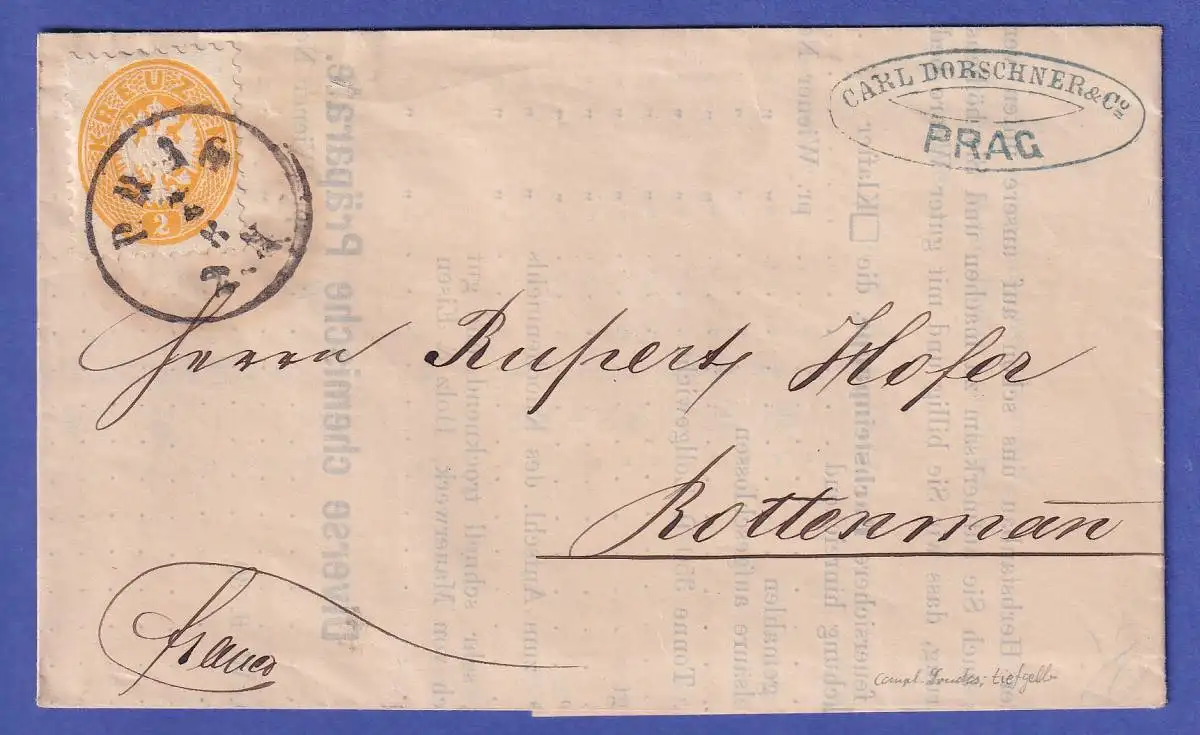 Österreich 2 Kr Mi.-Nr. 30 auf Brief O PRAG nach ROTTENMANN (Stm.) 1864