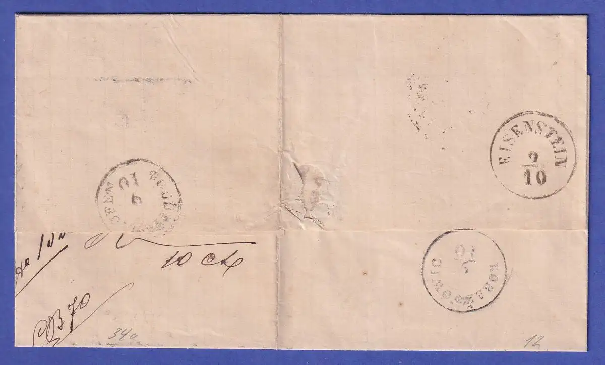 Österreich 15 Kr Mi.-Nr. 34 auf Brief O WIEN nach EISENSTEIN (Böhmen) 1865