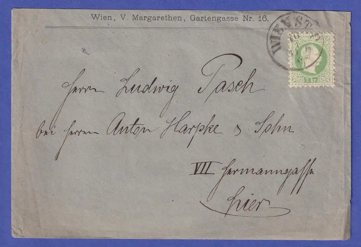 Österreich Franz Joseph 3 Kr Mi.-Nr. 36 II auf Brief O WIEN 1882