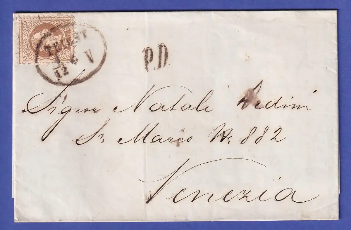 Österreich 15 Kr Mi.-Nr. 39 I auf Brief O TRIEST nach Venedig 1868