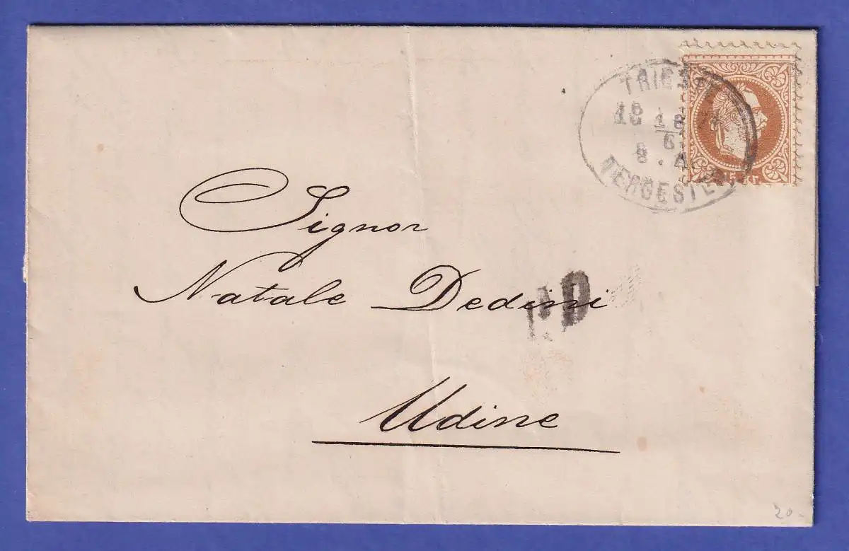 Österreich 15 Kr Mi.-Nr. 39 I auf Brief O TRIEST nach UDINE 1874