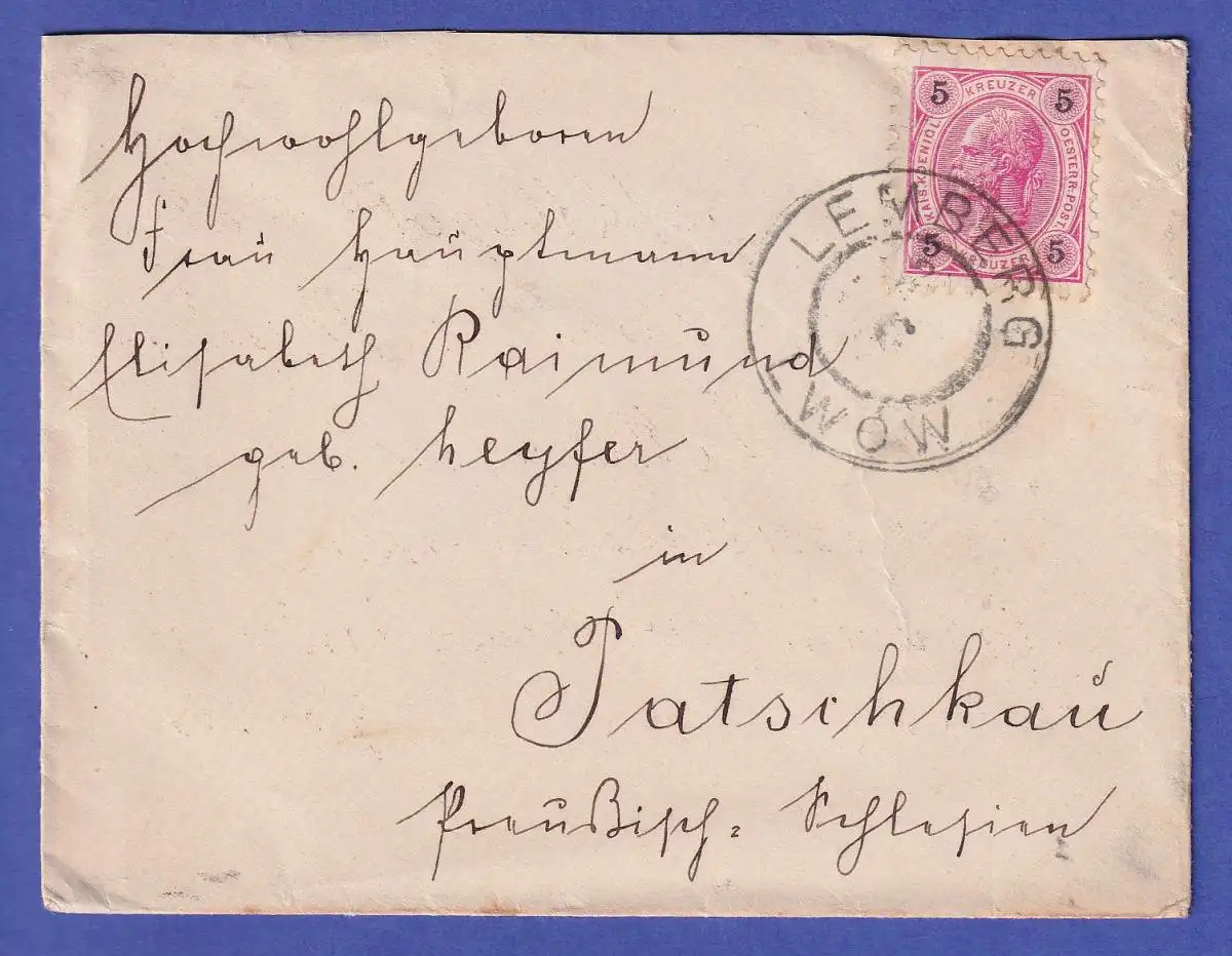 Österreich Franz Joseph 5 Kr Mi.-Nr. 53 auf Brief O LEMBERG nach PATSCHKAU 1894