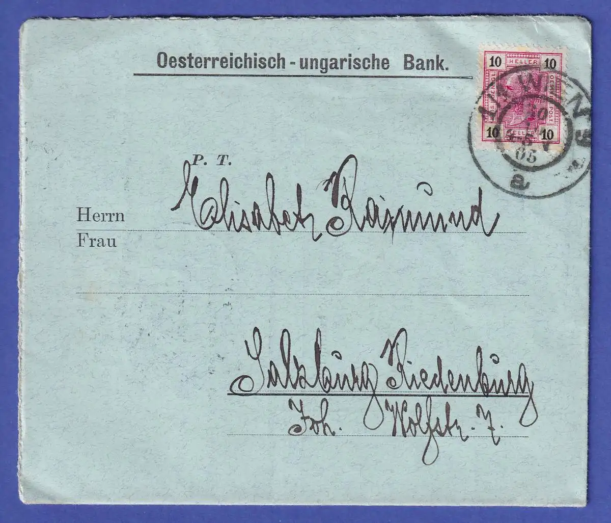 Österreich 10 H Mi.-Nr. 124 C auf Brief O WIEN nach Salzburg 1905