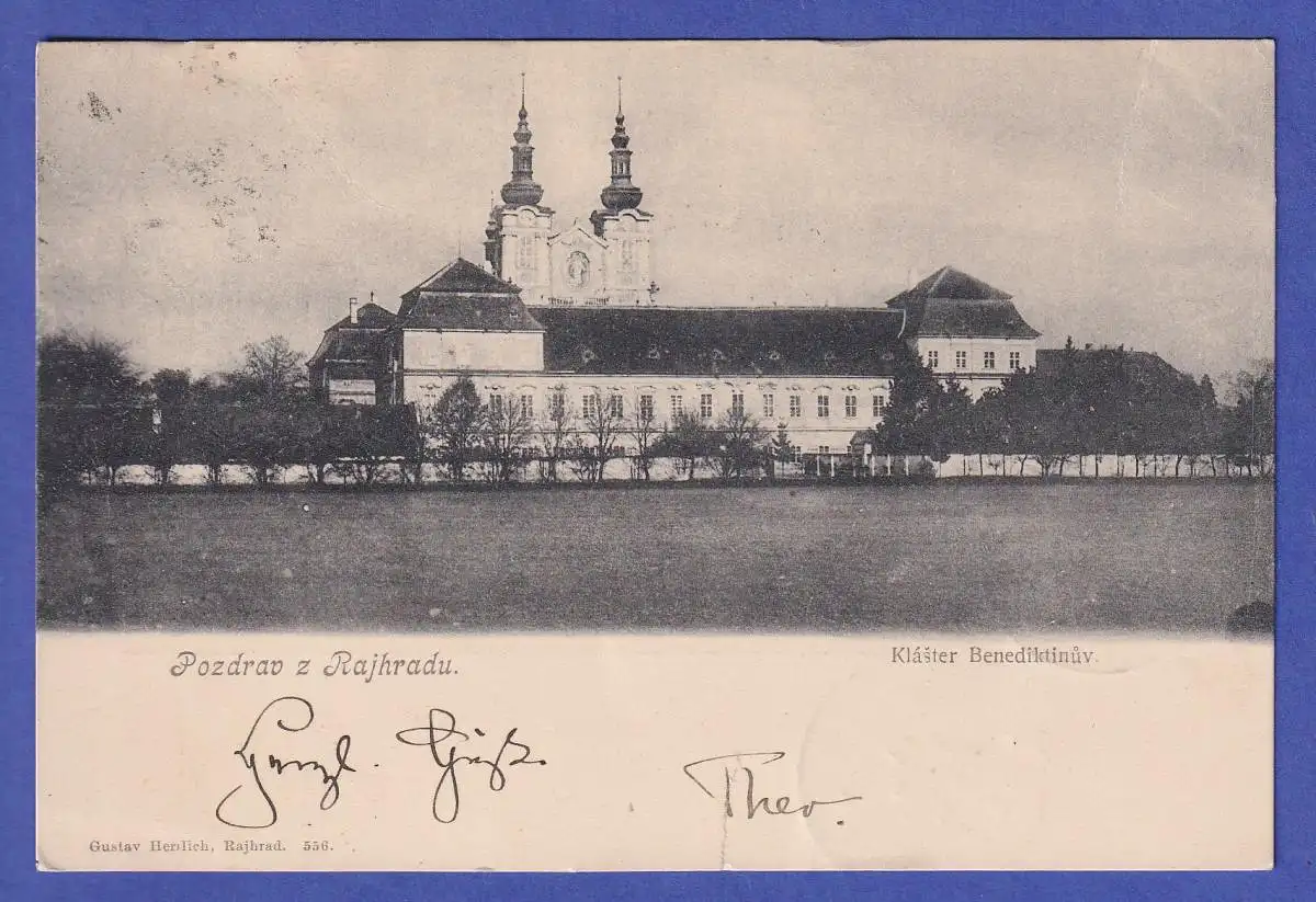 Österreich 5 H Mi.-Nr. 108C auf AK Rajhrad (Groß Raigern) Kloster O RAIGERN 1904