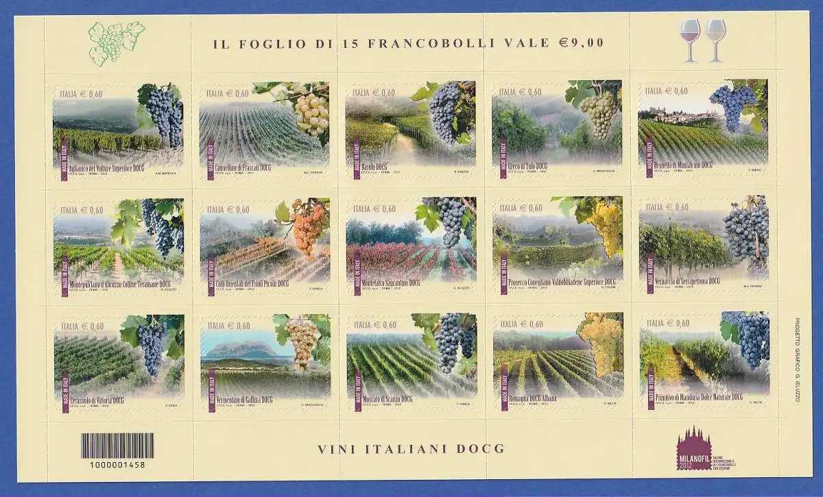 Italien 2012 Weinbaugebiete Mi.-Nr. 3507-21 Folienbogen **