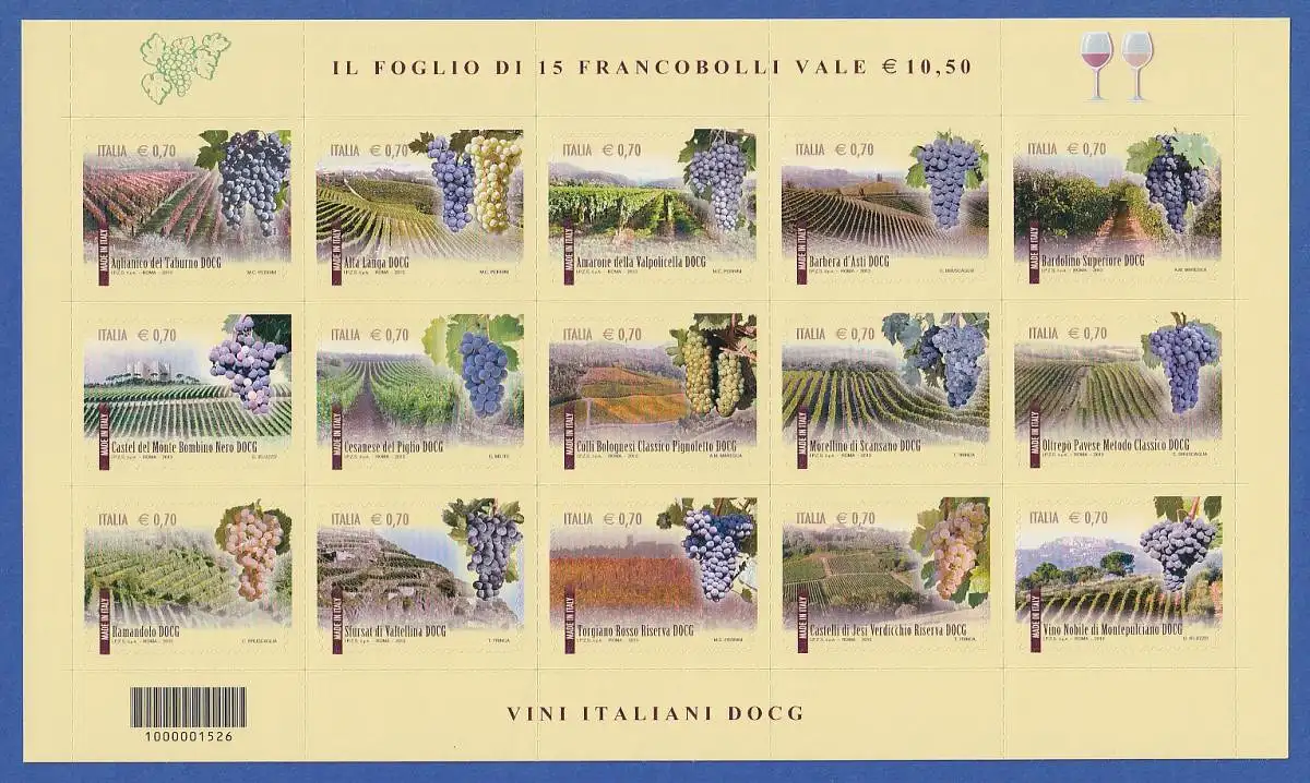 Italien 2013 Weinbaugebiete Mi.-Nr. 3628-42 Folienbogen **