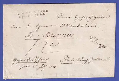Bayern Vorphila-Chargé-Brief mit Rayon-Stempel R.4.MÜNCHEN nach Neuburg/D. 1823