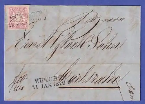 Bayern 3 Kr rosa Mi.-Nr. 15 auf Brief aus München nach Karlsruhe 1870