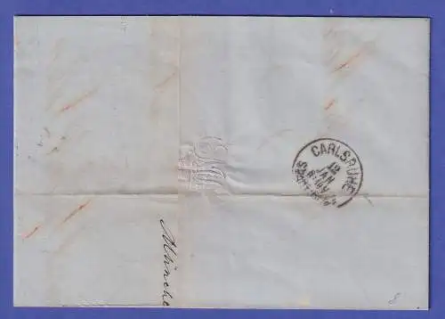 Bayern 3 Kr rosa Mi.-Nr. 15 auf Brief aus München nach Karlsruhe 1870