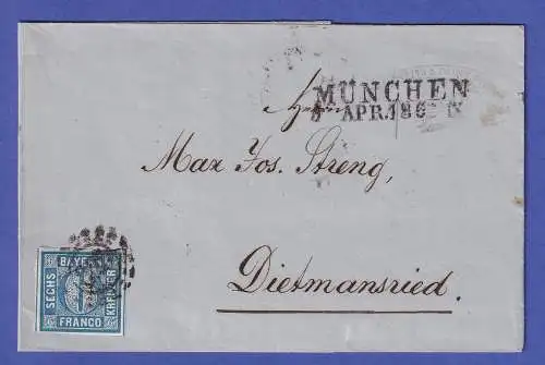 Bayern 6 Kr blau Mi.-Nr. 10 auf R-Brief aus München nach Passau 1862