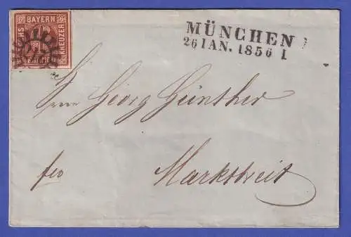 Bayern 6 Kr braun  Mi.-Nr. 4 II auf Brief aus München nach Marktbreit 1856