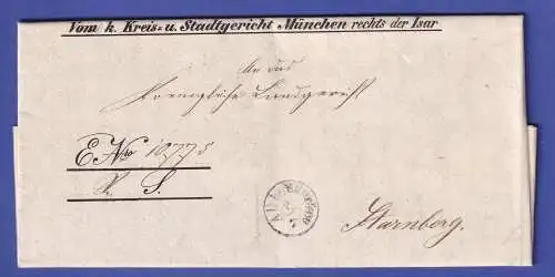 Bayern Juristischer Dienst-Brief mit Fingerhut-O AU b. München n. Starnberg 1855