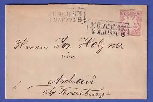 Bayern 3 Kr rosa Mi.-Nr. 15 auf Brief aus München nach Aschau bei Kraiburg 1870