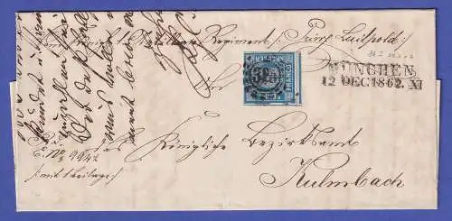 Bayern 6 Kr blau Mi.-Nr. 10 auf R-Brief aus München nach Kulmbach 1862