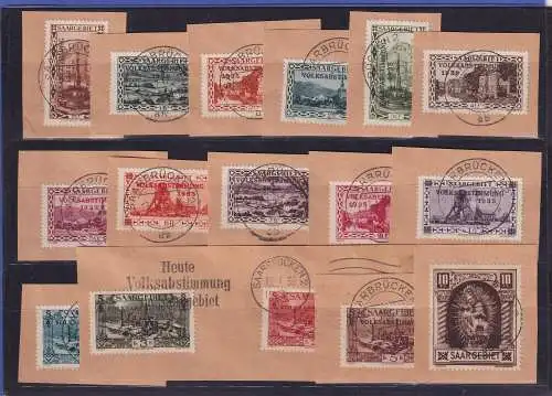 Saargebiet 1934 Volksabstimmung Mi.-Nr. 179-194 O SAARBRÜCKEN auf Briefstücken