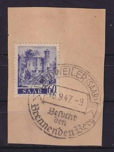Saarland 1947 Mi.-Nr. 221 Z mit So.-O DUDWEILER auf Briefstück gpr. NEY