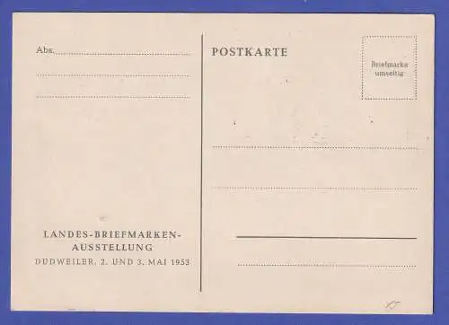 Saarland 1953 Tag der Briefmarke Mi.-Nr. 342 mit Ersttags-O auf Werbepostkarte