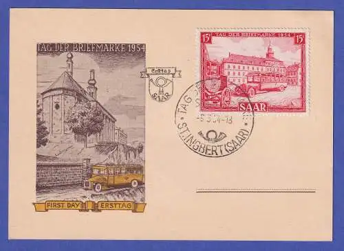 Saarland 1954 Tag der Briefmarke Mi.-Nr. 349 auf FDC mit So.-O ST. INGBERT