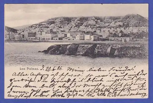 AK Las Palmas mit O DEUTSCHE SEEPOST OSTAFRIKA vom 21.6.1906 gel. nach Bromberg