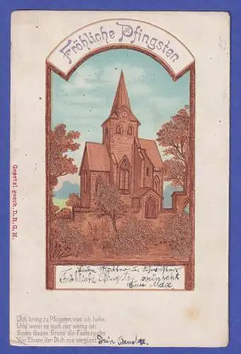 AK Kirche Pfingstgruß mit O DEUTSCHE SEEPOST OST-ASIATISCHE HAUPTLINIE 5.6.1908