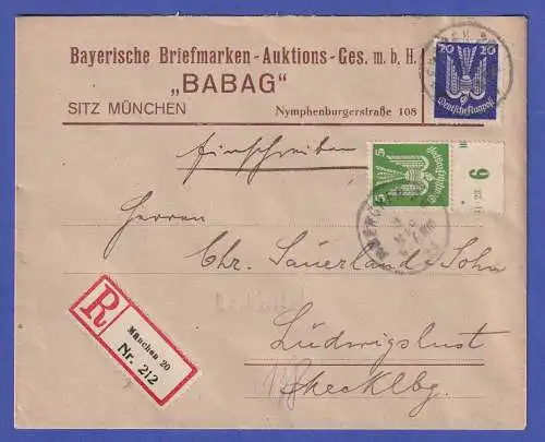 Dt. Reich 1924 Mi.-Nr. 344, 346, 351 Randstücke mit HAN O MÜNCHEN n. Ludwigslust