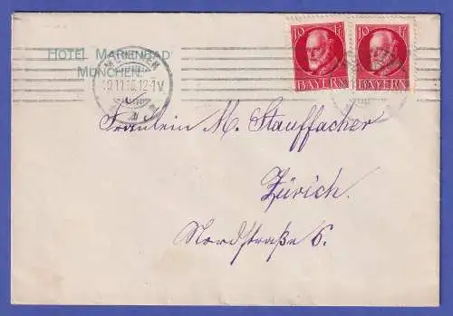 Bayern 1915 Ludwig III. 10 Pf Mi.-Nr. 96 I als MEF auf Brief nach CH O MÜNCHEN