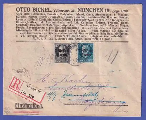 Bayern 1919 Volksstaat Mi.-Nr. 121 und 122 A auf R-Brief O MÜNCHEN
