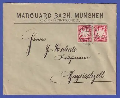 Bayern 1920 Wappen 10 Pf Mi.-Nr. 56By Paar auf Brief O MÜNCHEN Spätverwendung