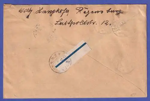 Bayern 1919 Freistaat Mi.-Nr. 136-143 auf R-Brief O REGENSBURG, meist Randstücke