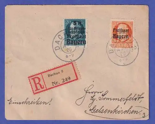 Bayern 1920 Freistaat Mi.-Nr. 159, 173 auf R-Brief O DACHAU  INFLA-gepr.