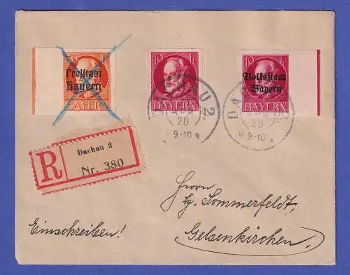 Bayern 1920 Volksstaat Freistaat Mi.-Nr. 114 B, 119 II B auf R-Brief O PASSAU