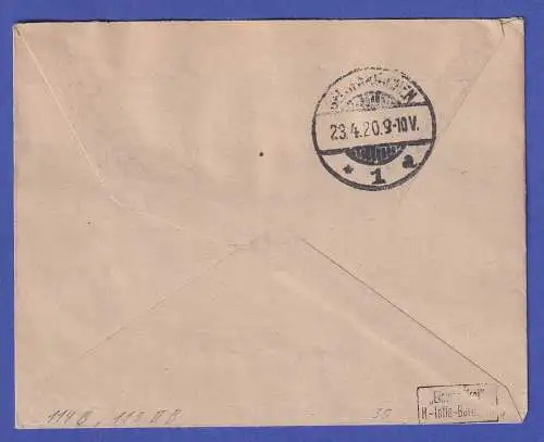 Bayern 1920 Volksstaat Freistaat Mi.-Nr. 114 B, 119 II B auf R-Brief O PASSAU