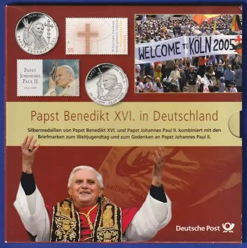 Papst Johannes Paul II. und Benedikt XVI. Set der Post mit 2 Silbermedaillen 999