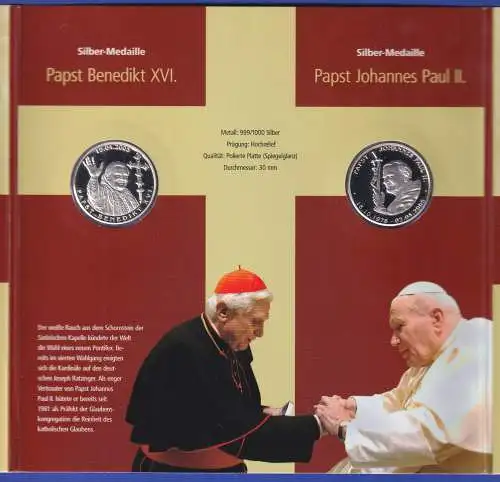 Papst Johannes Paul II. und Benedikt XVI. Set der Post mit 2 Silbermedaillen 999