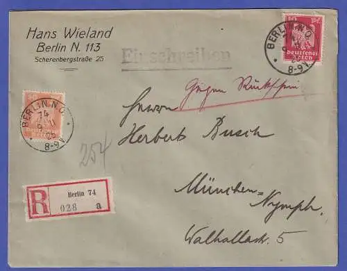 Dt. Reich 1925 Adler Mi.-Nr. 357x und 361 auf R-Brief O BERLIN nach München