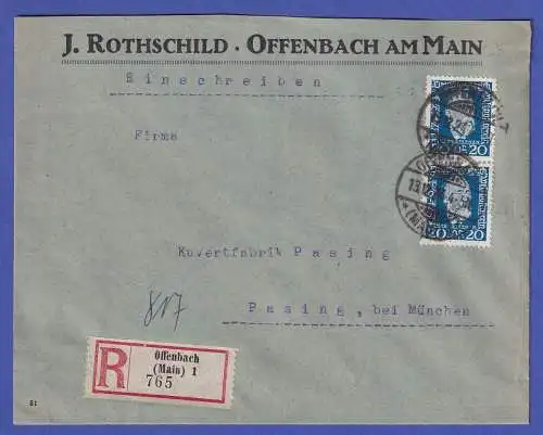 Dt. Reich 1924 H. von Stephan Mi.-Nr. 369 senkr. Paar auf R-Brief O OFFENBACH