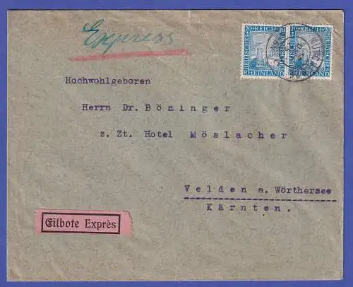 Dt. Reich 1925 Rheinland Mi.-Nr. 374 MEF auf Auslands-Eil-Brief O MÜNCHEN