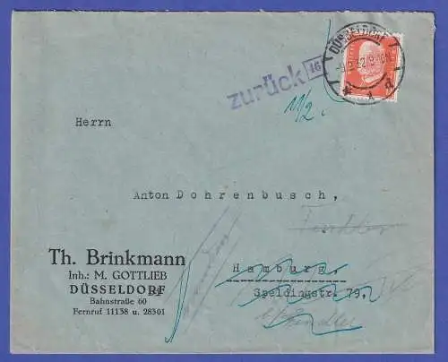 Dt. Reich 1932 Hindenburg Mi-Nr. 466 auf Retour-Brief O DÜSSELDORF