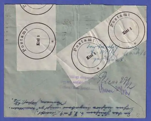 Dt. Reich 1932 Beschädigte Briefsendung amtlich wiederverschlossen Kiel