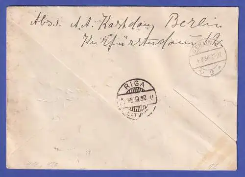 Dt. Reich 1930  Mi.-Nr. 418 und 420 in MiF auf Lp-Eil-Brief v. Berlin nach Riga
