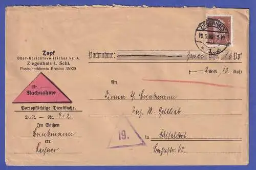 Dt. Reich 1930 50er Ebert Mi.-Nr. 420 als EF auf Nachnahme-Brief O ZIEGENHALS