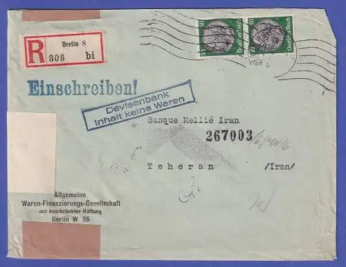 Dt. Reich 1940 Mi.-Nr. 525 senkr. Paar auf Zensur-R-Brief O BERLIN nach Teheran
