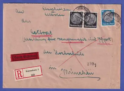 Dt. Reich 1940 Mi.-Nr. 512 waag. Paar, 527 als MiF auf Eil-R-Brief O REGENBURG