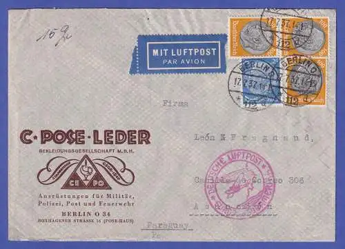 Dt. Reich 1937 Mi.-Nr. 522 und 528 in MiF auf Luftpost-Brief O BERLIN 
