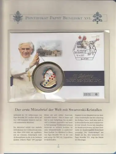 Cook Islands 2007 Silbermünze 5 Dollar Papst Benedikt mit Swarovski-Kristallen